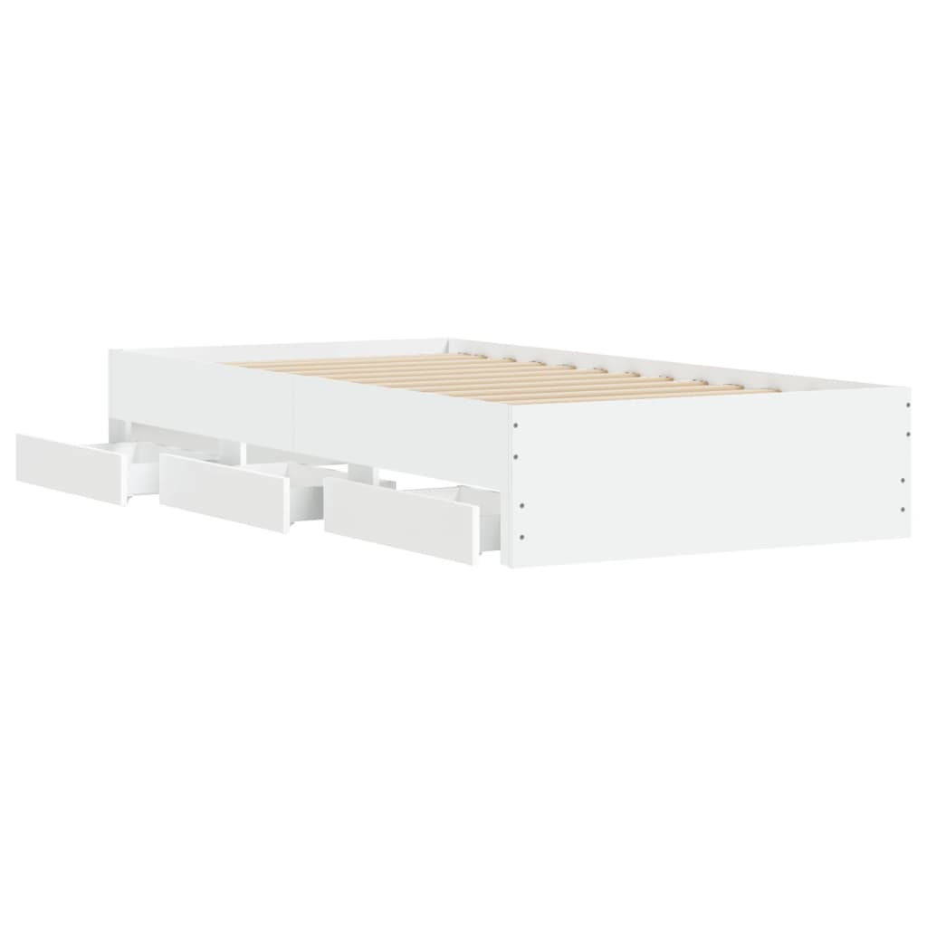 Sengeramme Med Skuffer Hvit 75X190 Cm Konstruert Tre