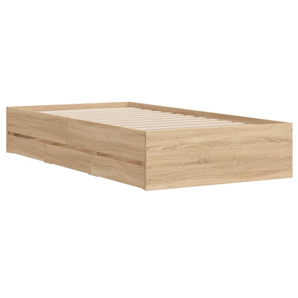 Sengeramme Med Skuffer Sonoma Eik 75X190 Cm Konstruert Tre