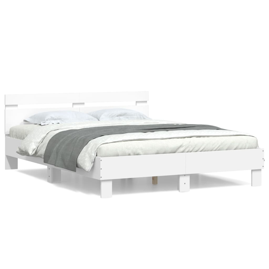 Sengeramme Med Hodegavl Hvit 140X200 Cm Konstruert Tre