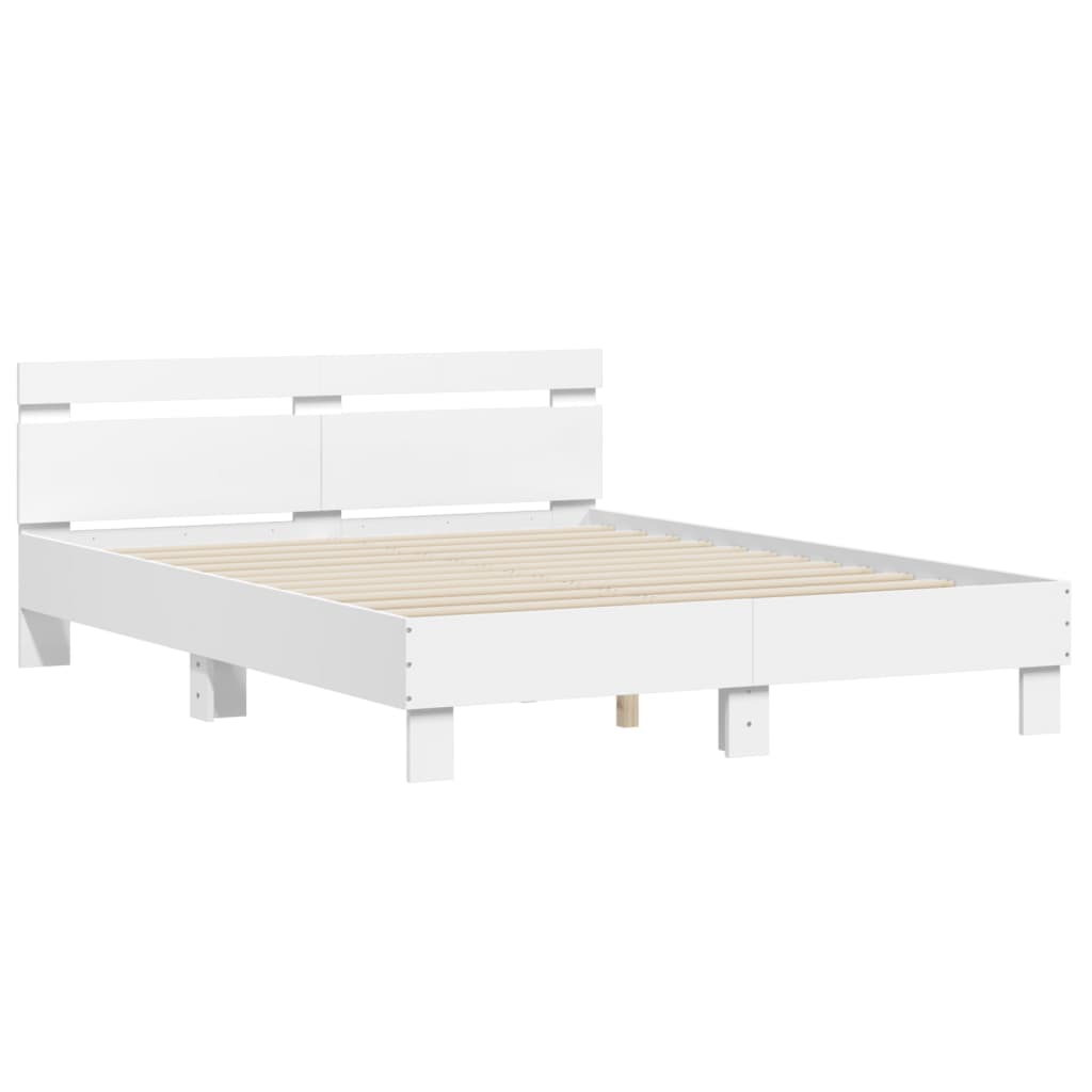 Sengeramme Med Hodegavl Hvit 140X200 Cm Konstruert Tre