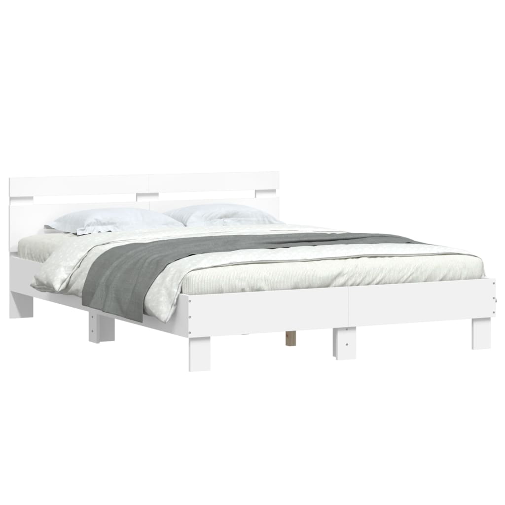 Sengeramme Med Hodegavl Hvit 140X200 Cm Konstruert Tre