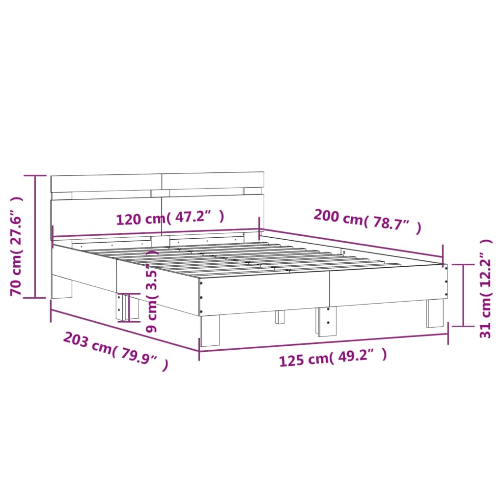 Sengeramme Med Hodegavl Sonoma Eik 120X200 Cm Konstruert Tre