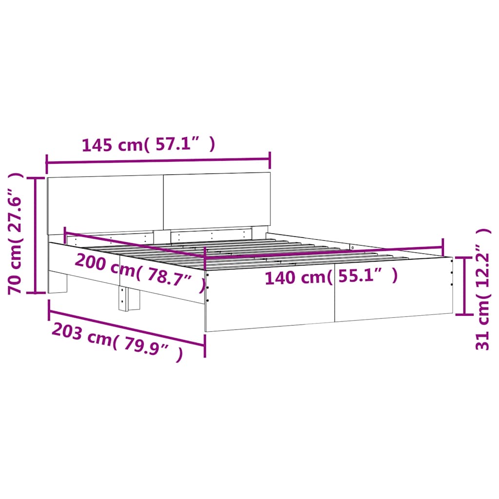 Sengeramme Med Hodegavl Sonoma Eik 140X200 Cm