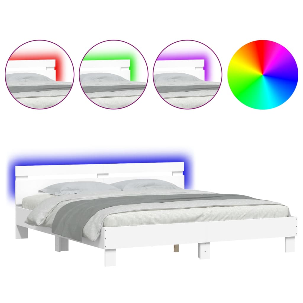 Sengeramme Med Sengegavl Og Led Hvit 200X200 Cm