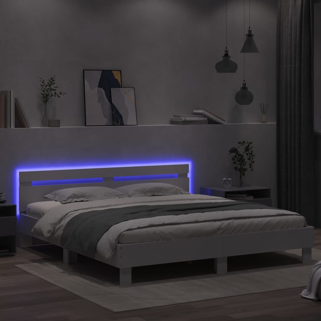 Sengeramme Med Sengegavl Og Led Hvit 200X200 Cm