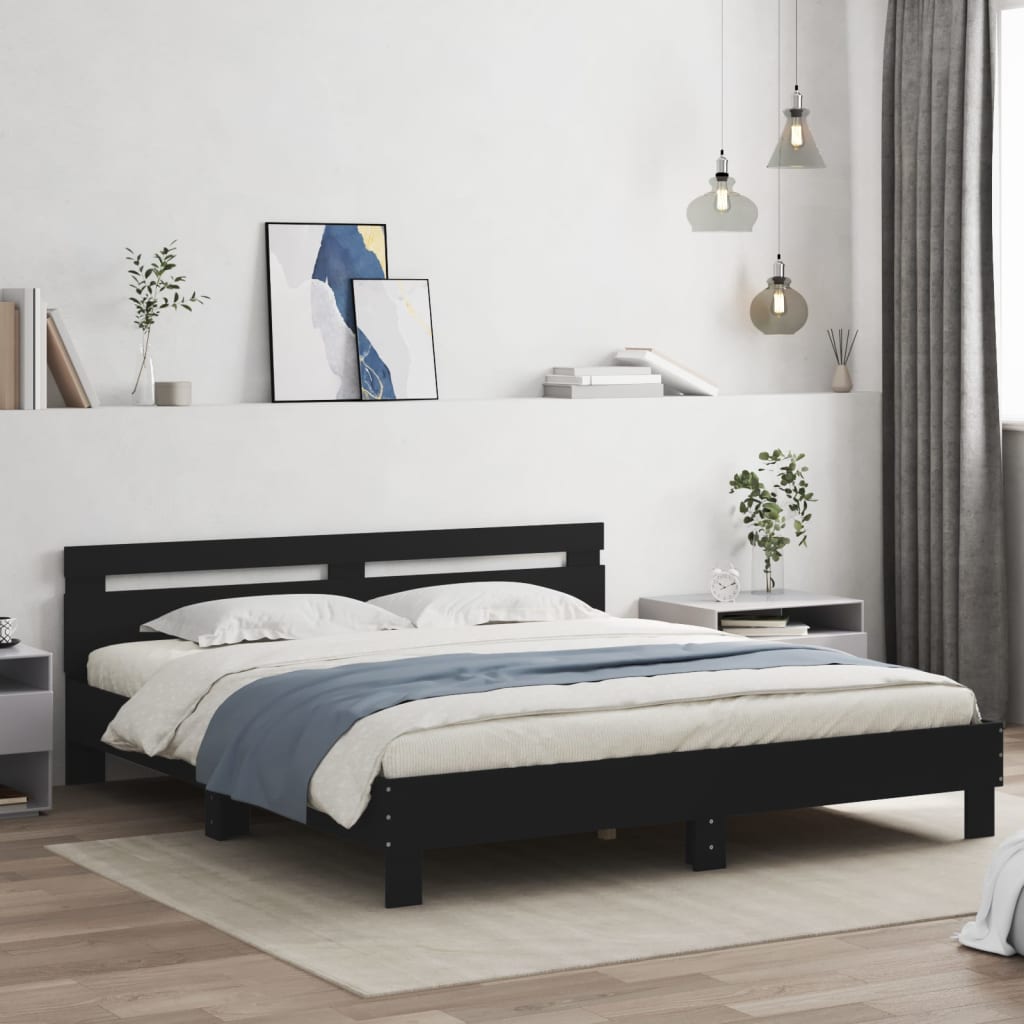 Sengeramme Med Hodegavl Og Led Svart 200X200 Cm