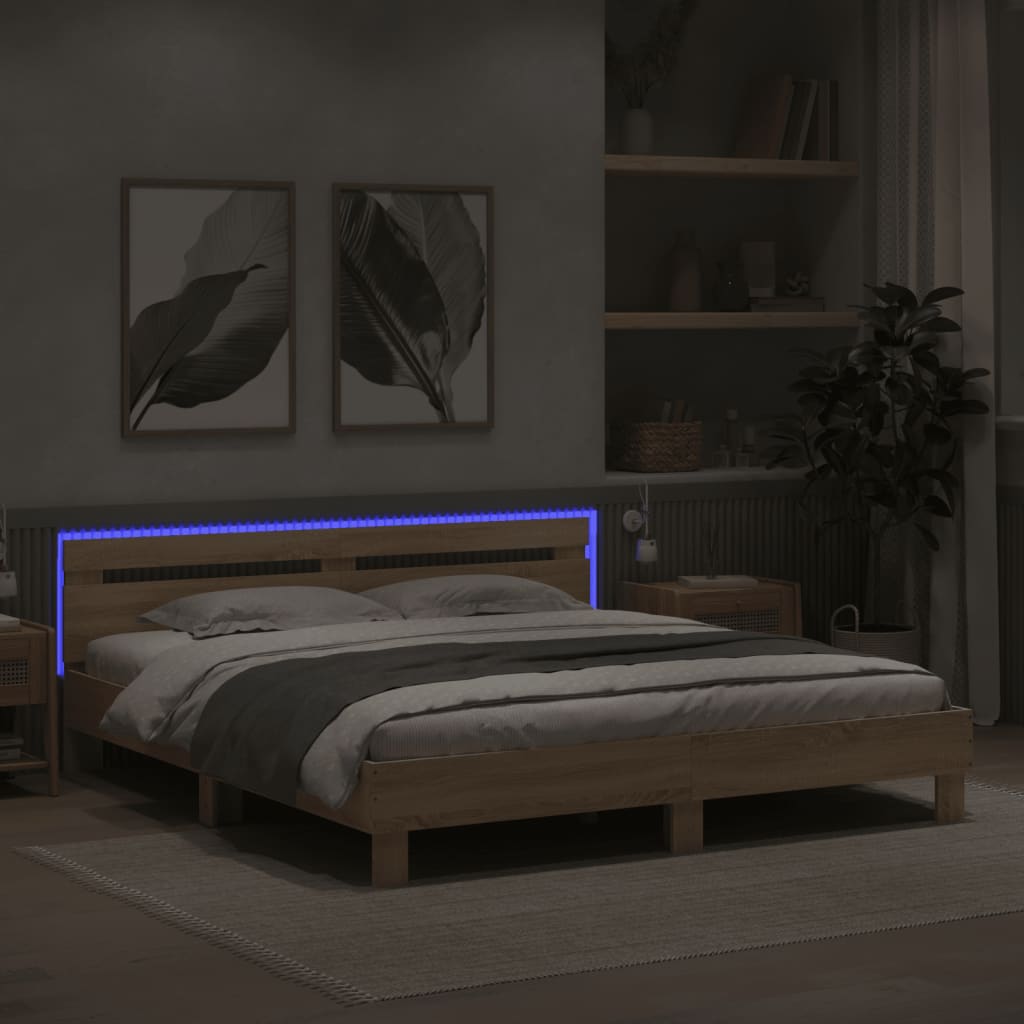 Sengeramme Med Hodegavl Og Led Sonoma Eik 200X200 Cm