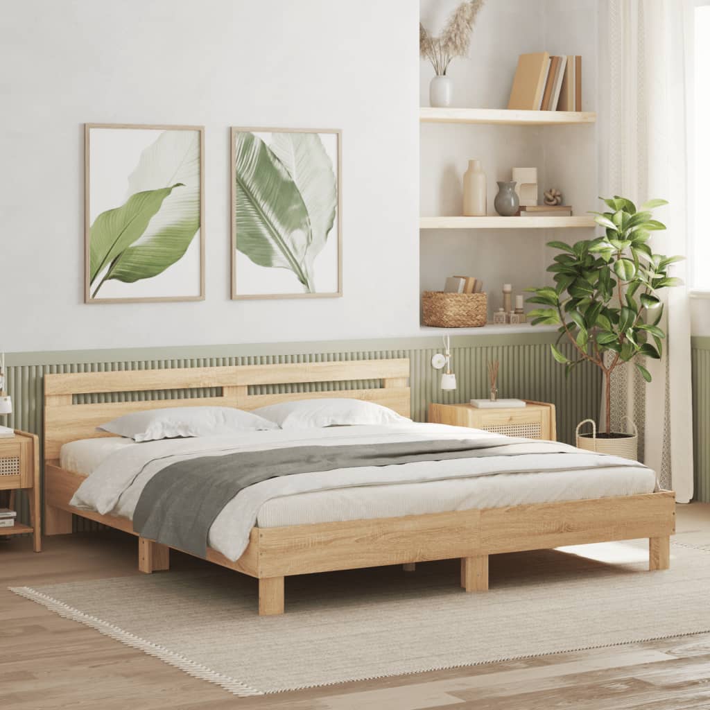 Sengeramme Med Hodegavl Og Led Sonoma Eik 200X200 Cm