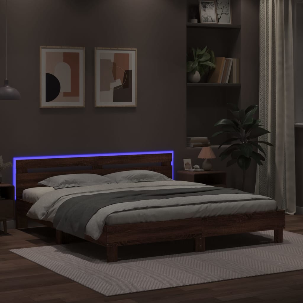 Sengeramme Med Hodegavl Og Led Brun Eik 200X200 Cm