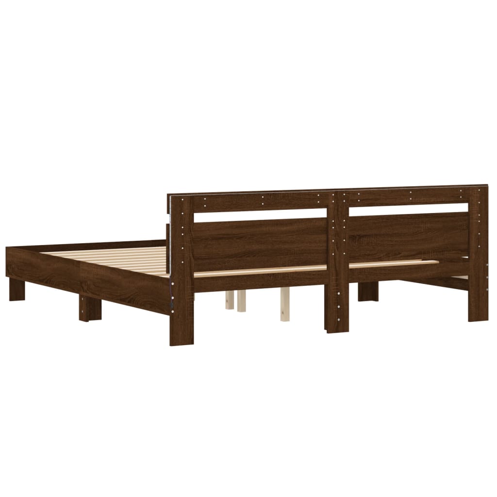 Sengeramme Med Hodegavl Og Led Brun Eik 200X200 Cm
