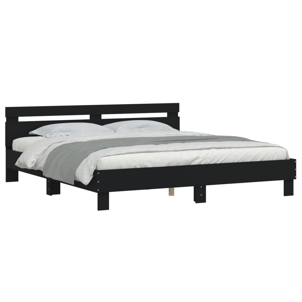 Sengeramme Med Hodegavl Og Led Svart 180X200 Cm
