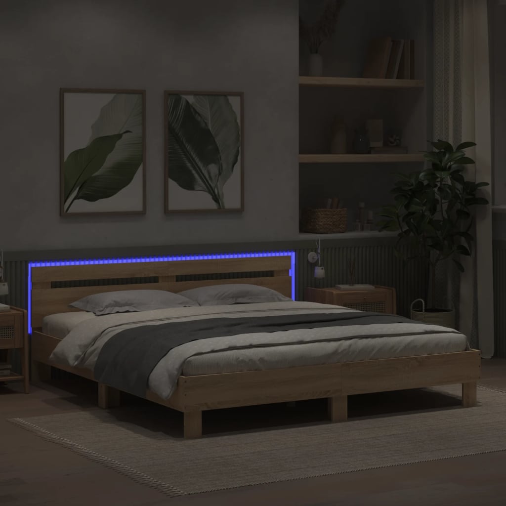 Sengeramme Med Hodegavl Og Led Sonoma Eik 180X200 Cm