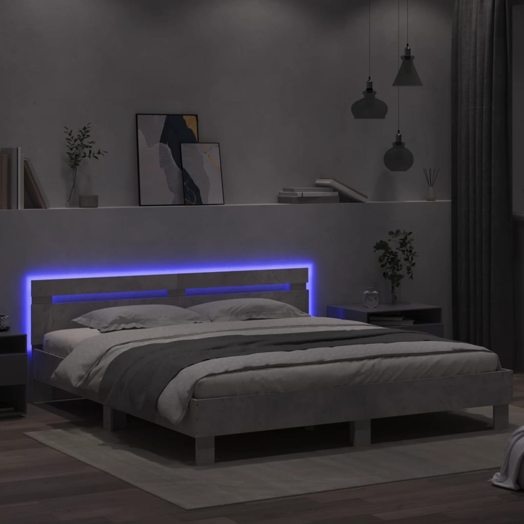 Sengeramme Med Hodegavl Og Led Betonggrå 180X200 Cm