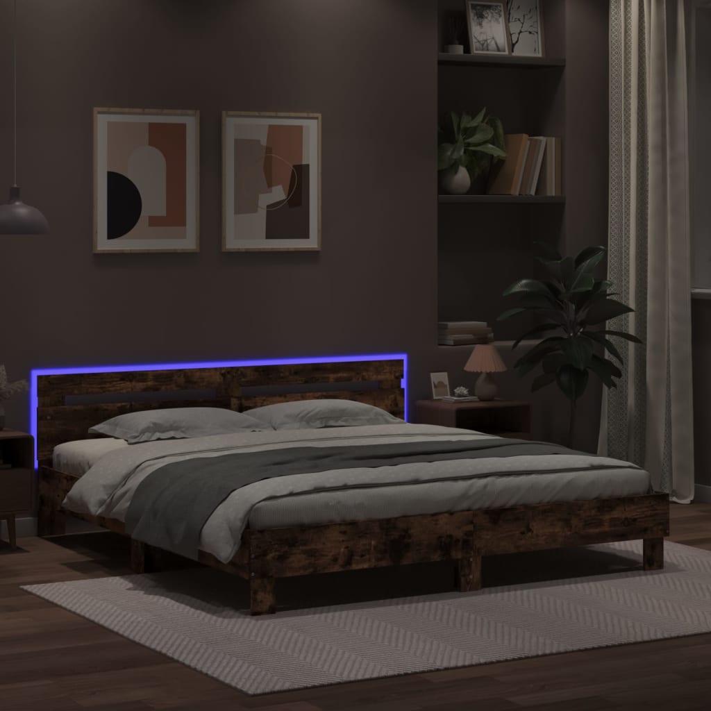Sengeramme Med Hodegavl Og Led Røkt Eik 180X200 Cm