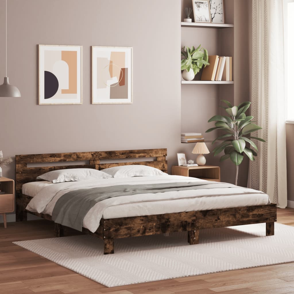 Sengeramme Med Hodegavl Og Led Røkt Eik 180X200 Cm