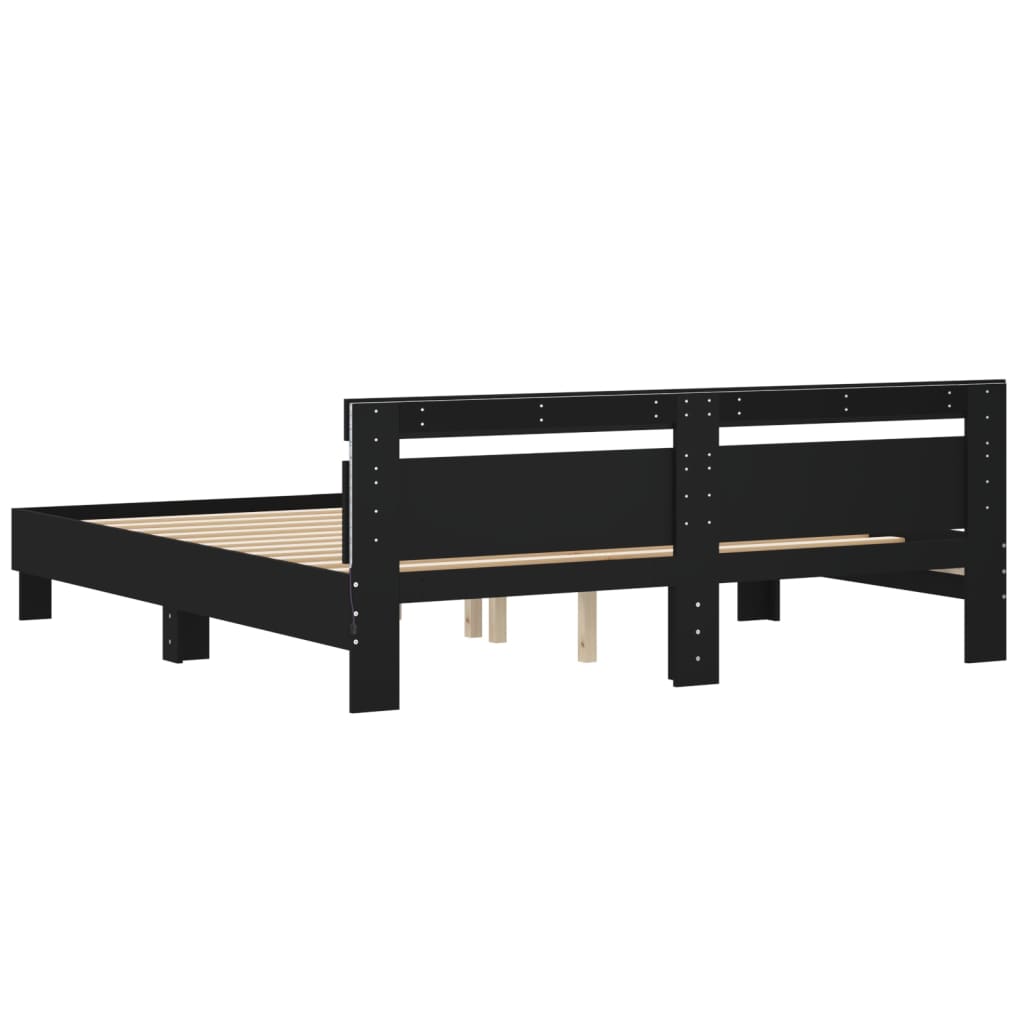 Sengeramme Med Hodegavl Og Led Svart 160X200 Cm
