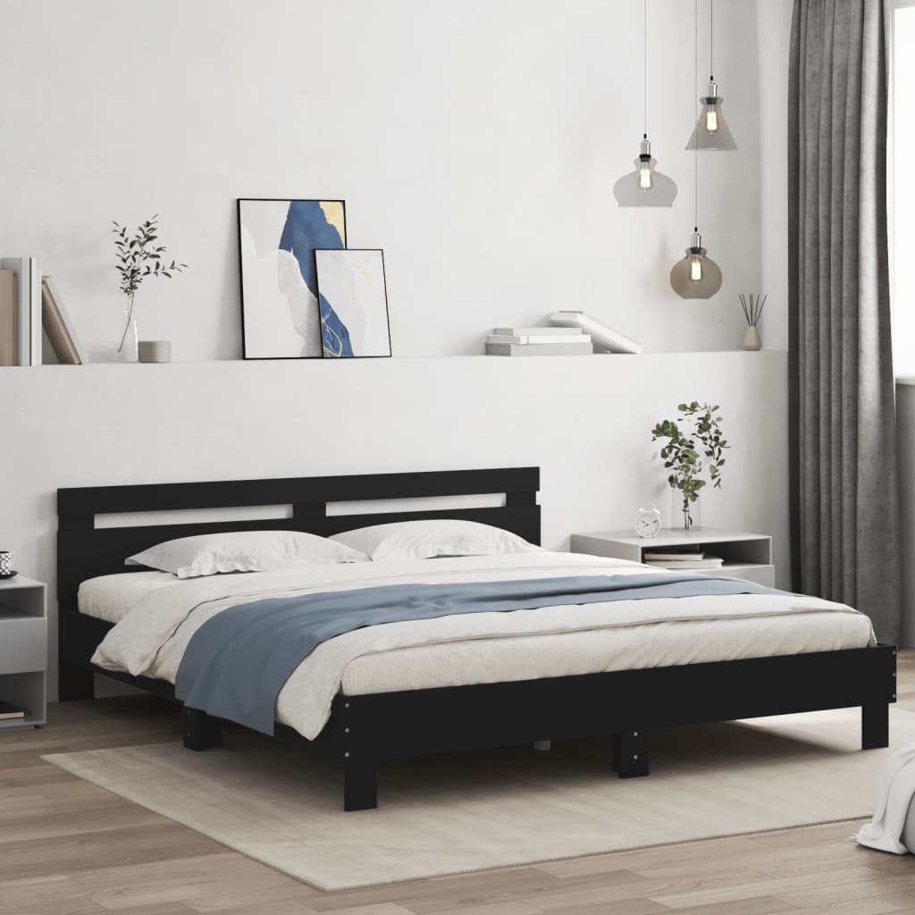 Sengeramme Med Hodegavl Og Led Svart 160X200 Cm