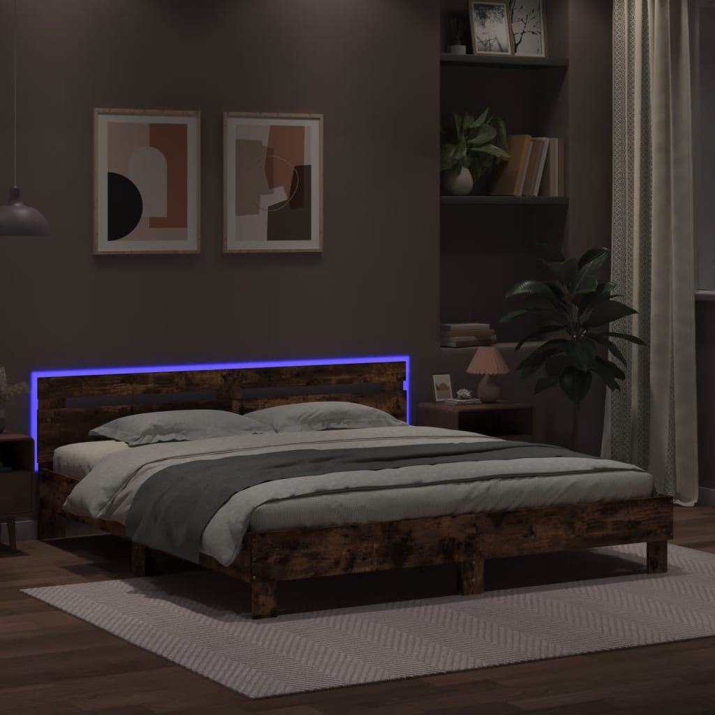 Sengeramme Med Hodegavl Og Led Røkt Eik 160X200 Cm