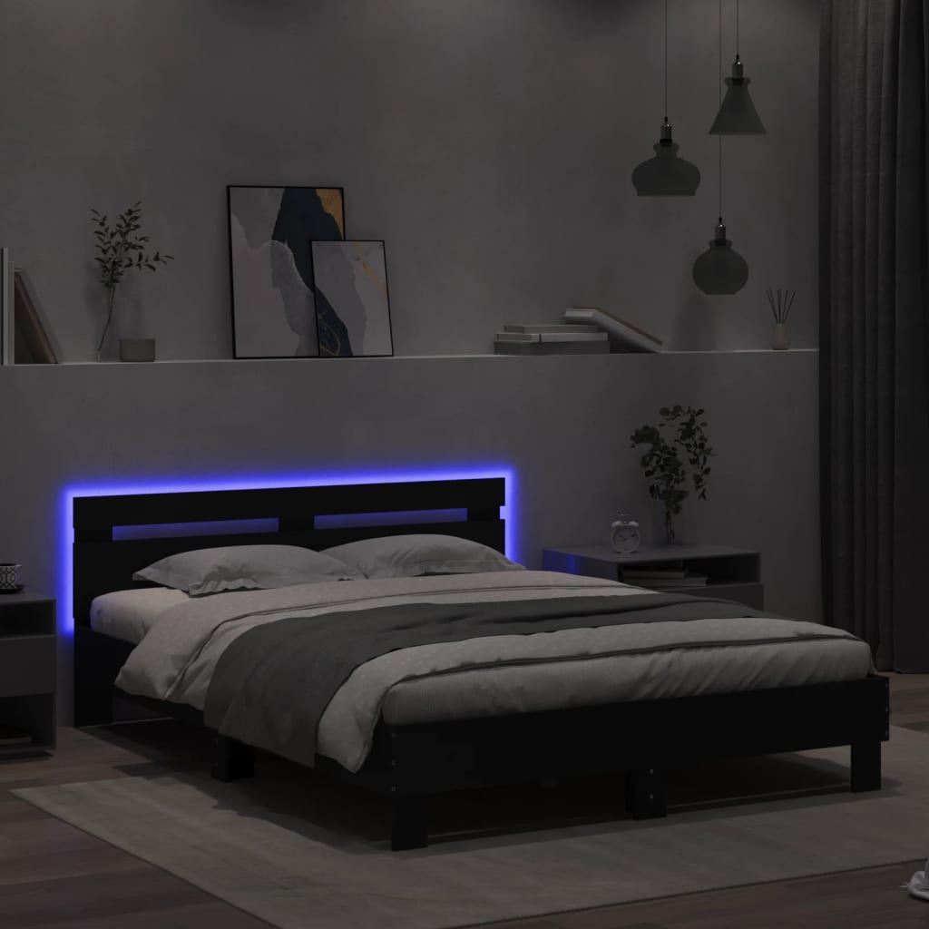 Sengeramme Med Led Uten Madrass Sort 150X200 Cm