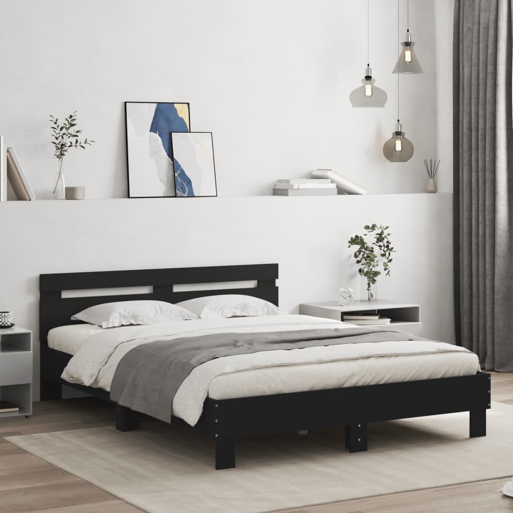 Sengeramme Med Led Uten Madrass Sort 150X200 Cm