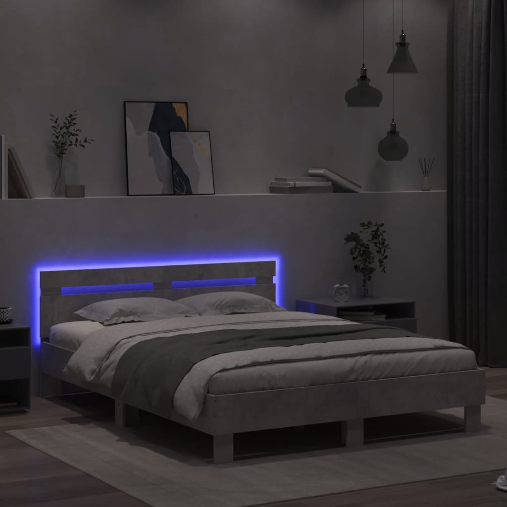 Sengeramme Med Hodegavl Og Led Betonggrå 150X200 Cm