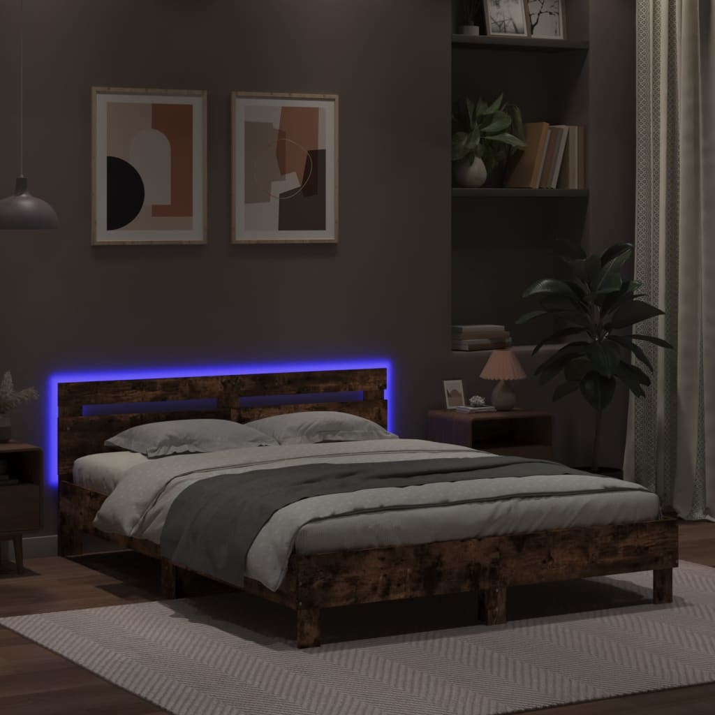 Sengeramme Med Hodegavl Og Led Brun Eik 150X200 Cm