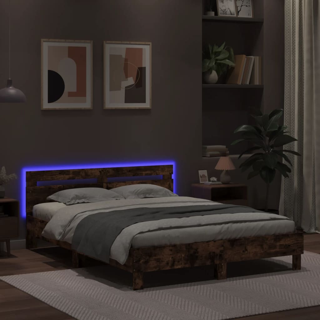 Sengeramme Med Hodegavl Og Led Røkt Eik 140X200 Cm