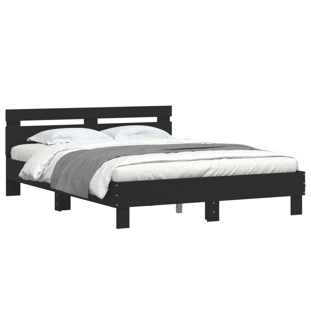 Sengeramme Med Hodegavl Og Led Svart 140X190 Cm