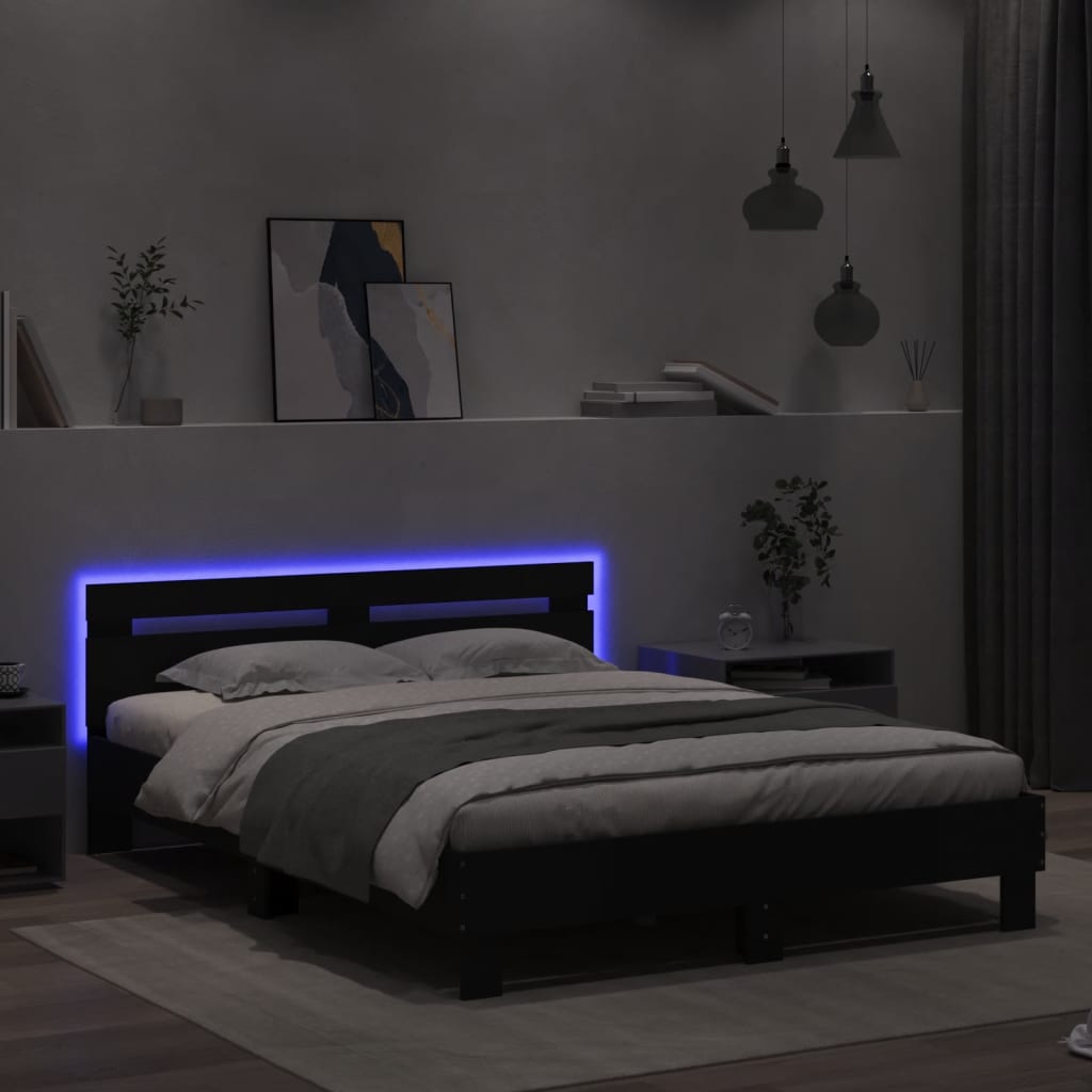 Sengeramme Med Hodegavl Og Led Svart 140X190 Cm