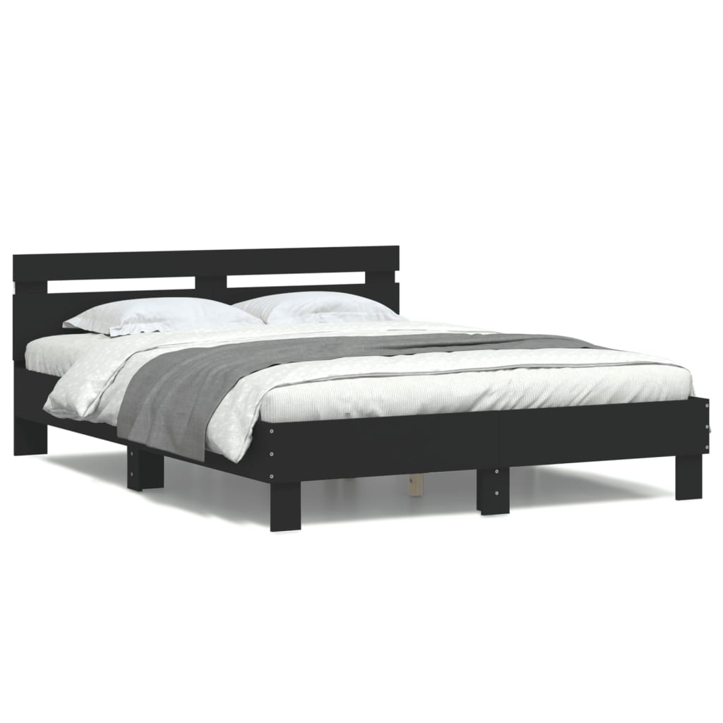 Sengeramme Med Hodegavl Og Led Svart 140X190 Cm