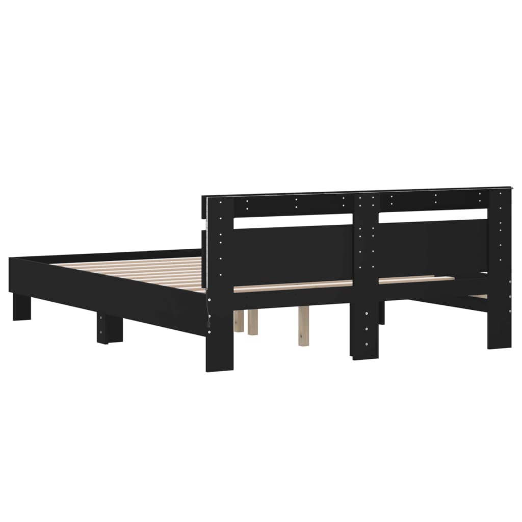 Sengeramme Med Hodegavl Og Led Svart 140X190 Cm