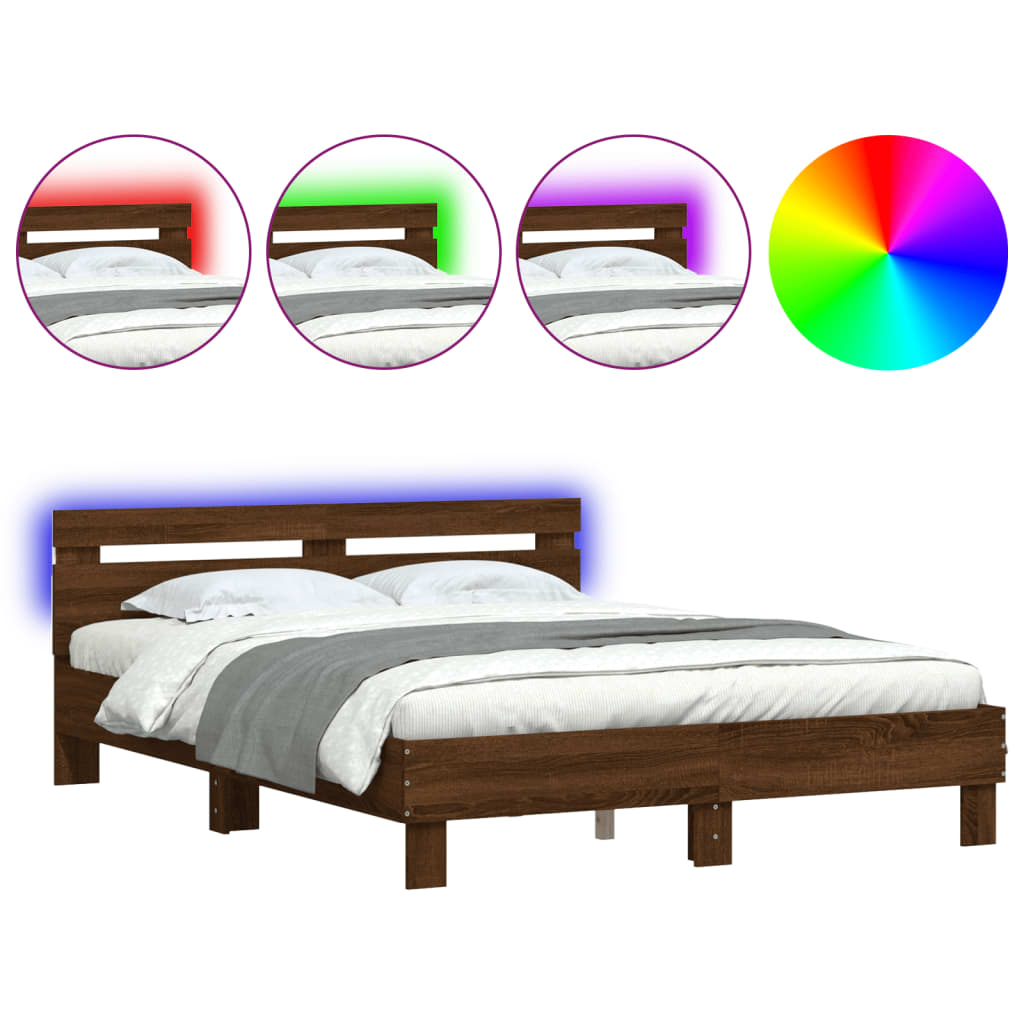 Sengeramme Med Hodegavl Og Led Brun Eik 140X190 Cm