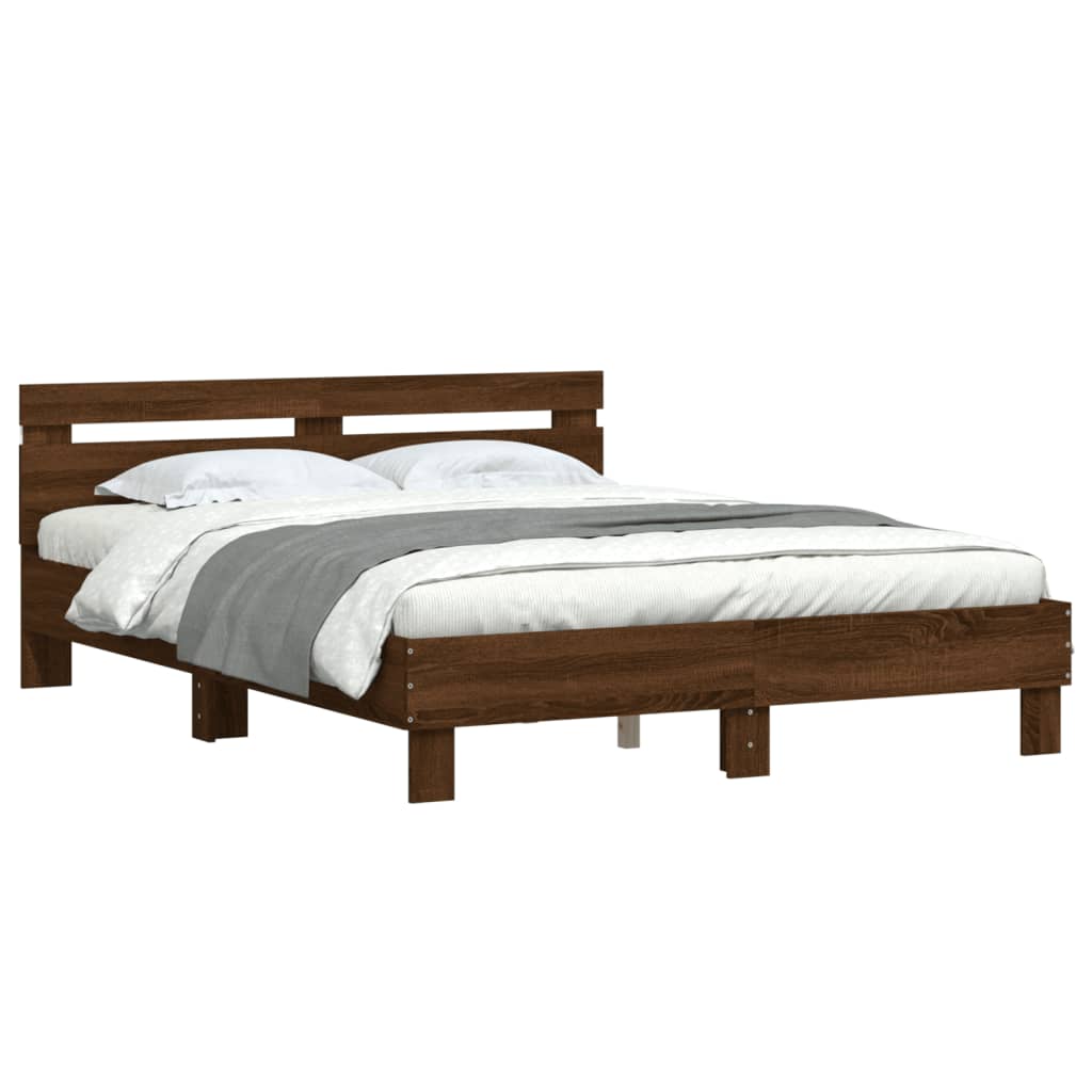Sengeramme Med Hodegavl Og Led Brun Eik 140X190 Cm