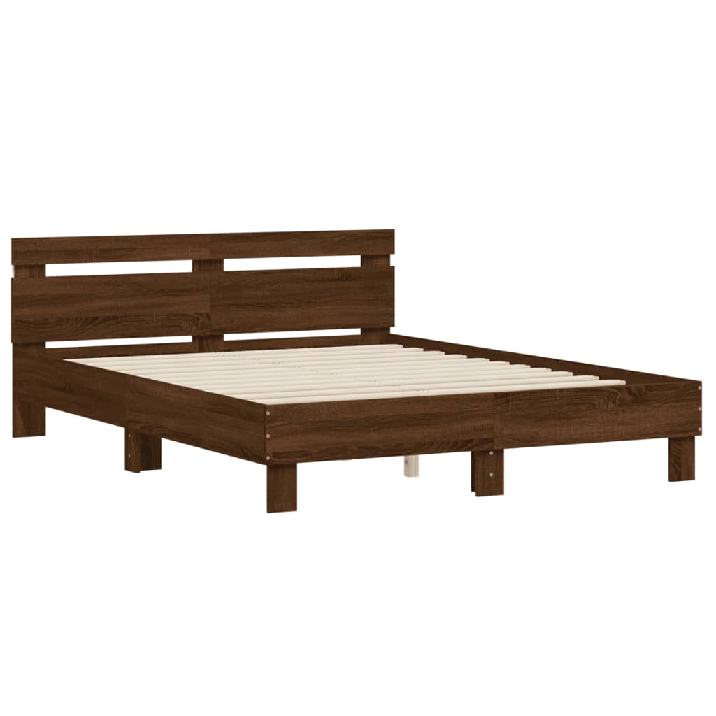 Sengeramme Med Hodegavl Og Led Brun Eik 140X190 Cm