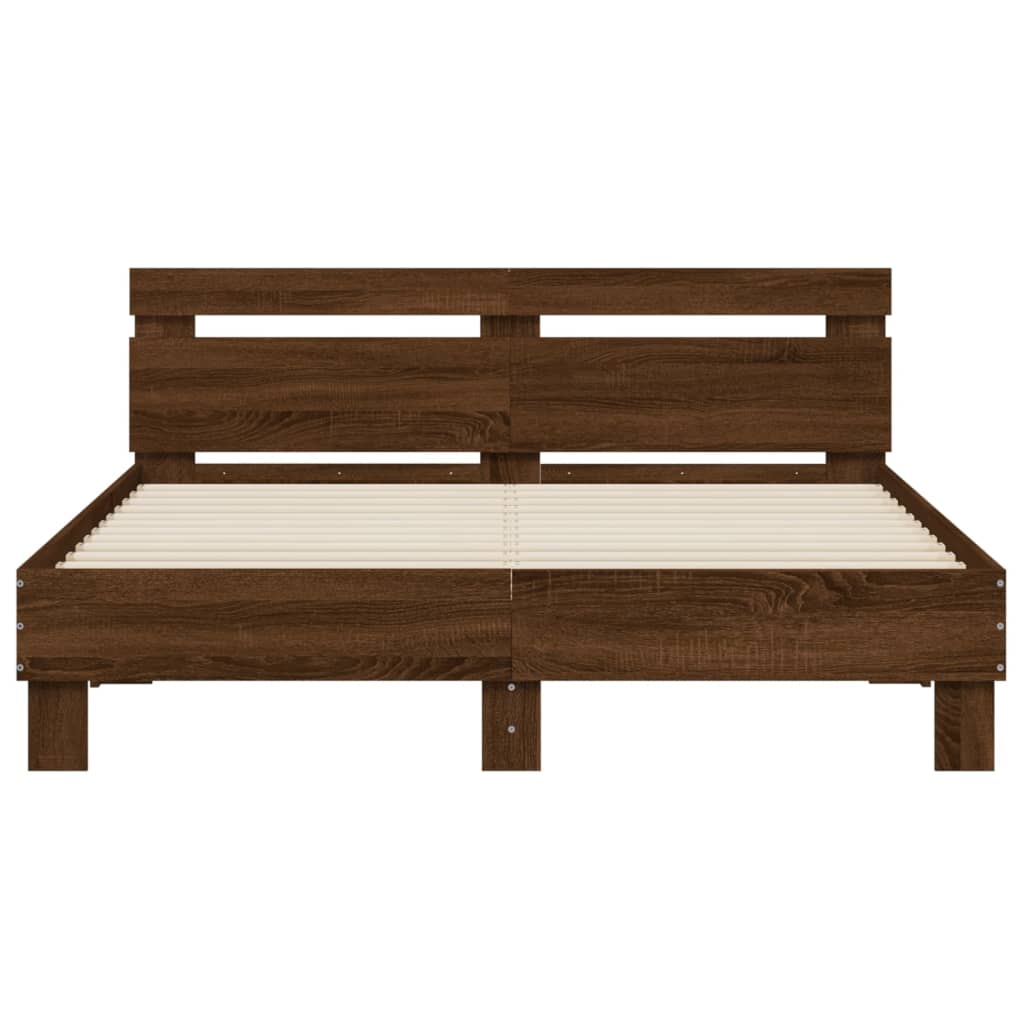 Sengeramme Med Hodegavl Og Led Brun Eik 140X190 Cm