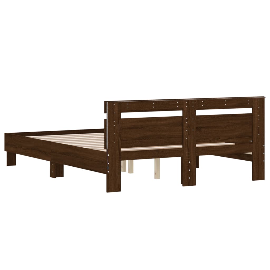 Sengeramme Med Hodegavl Og Led Brun Eik 140X190 Cm