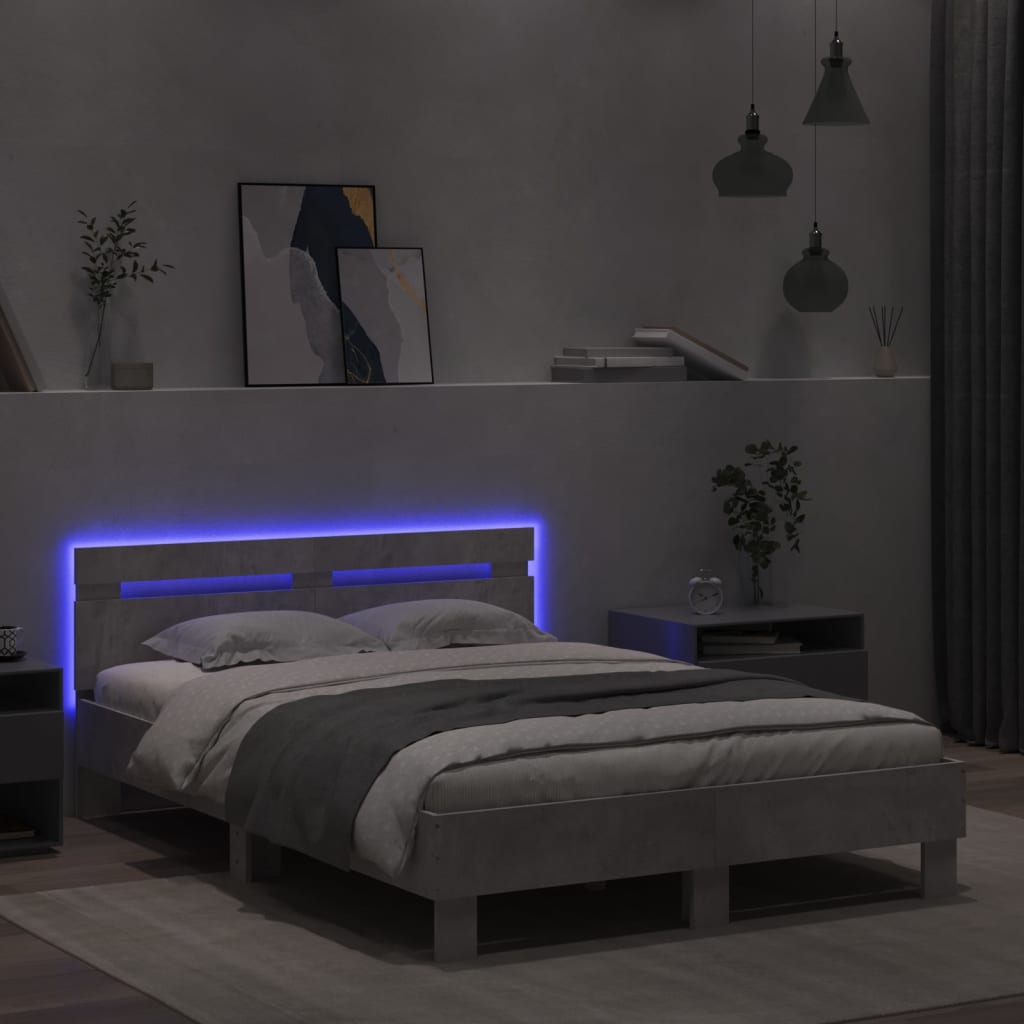 Sengeramme Med Hodegavl Og Led Betonggrå 135X190 Cm