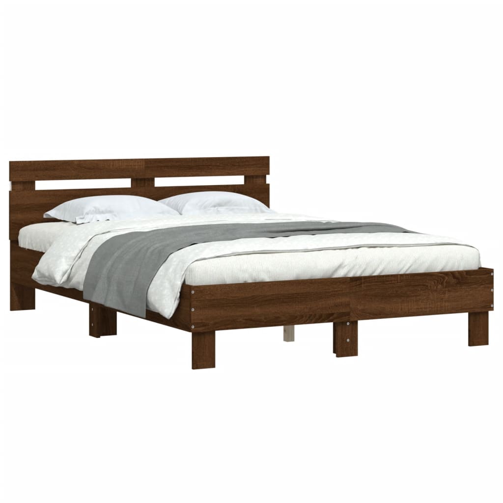 Sengeramme Med Hodegavl Og Led Brun Eik 135X190 Cm