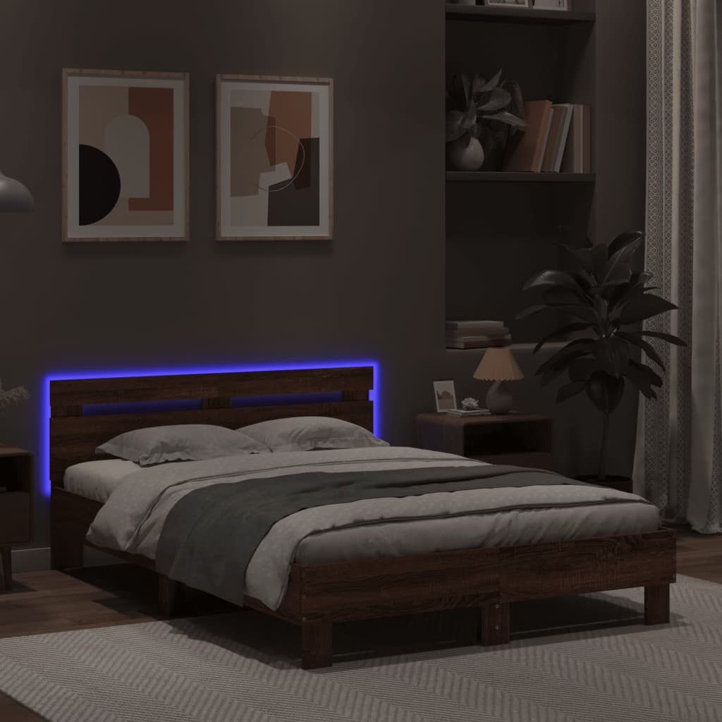 Sengeramme Med Hodegavl Og Led Brun Eik 135X190 Cm