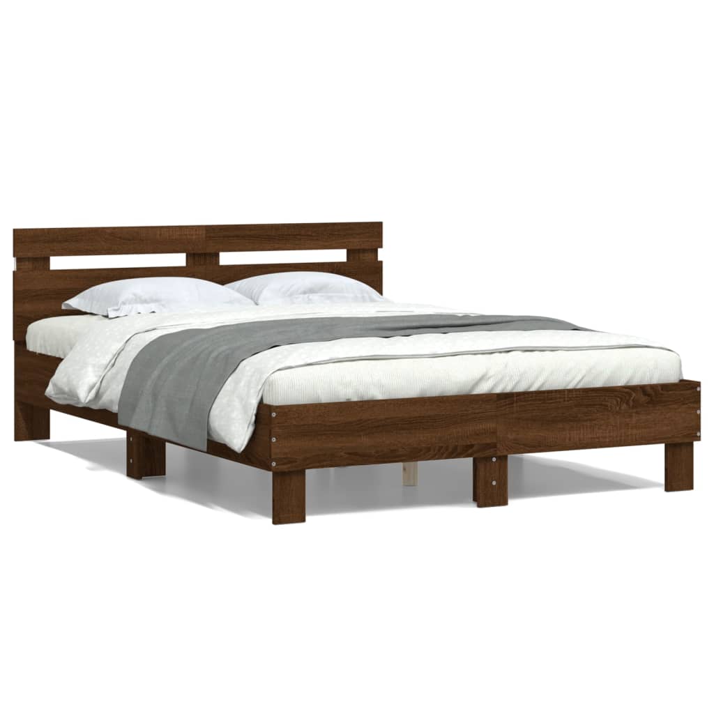 Sengeramme Med Hodegavl Og Led Brun Eik 135X190 Cm