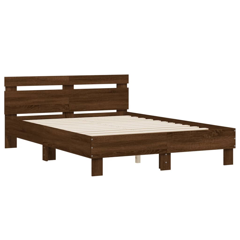 Sengeramme Med Hodegavl Og Led Brun Eik 135X190 Cm