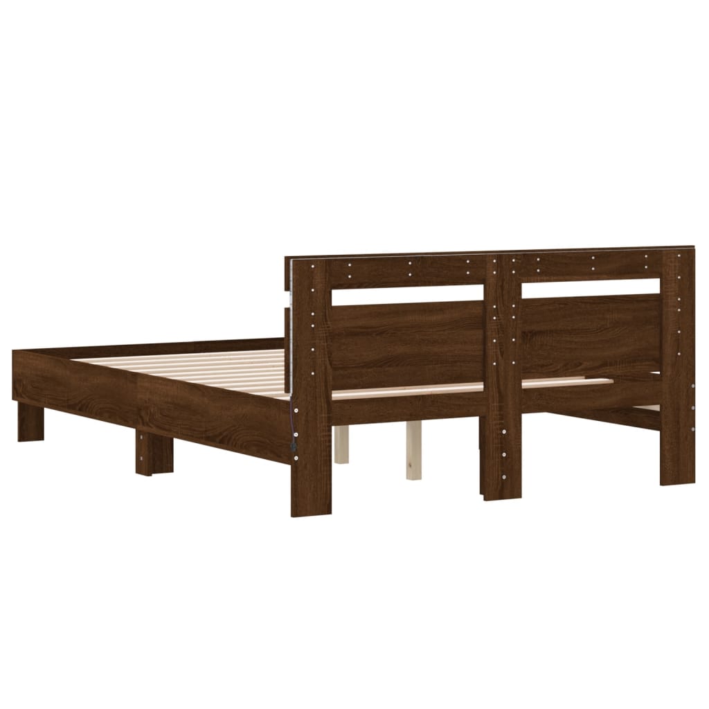 Sengeramme Med Hodegavl Og Led Brun Eik 135X190 Cm