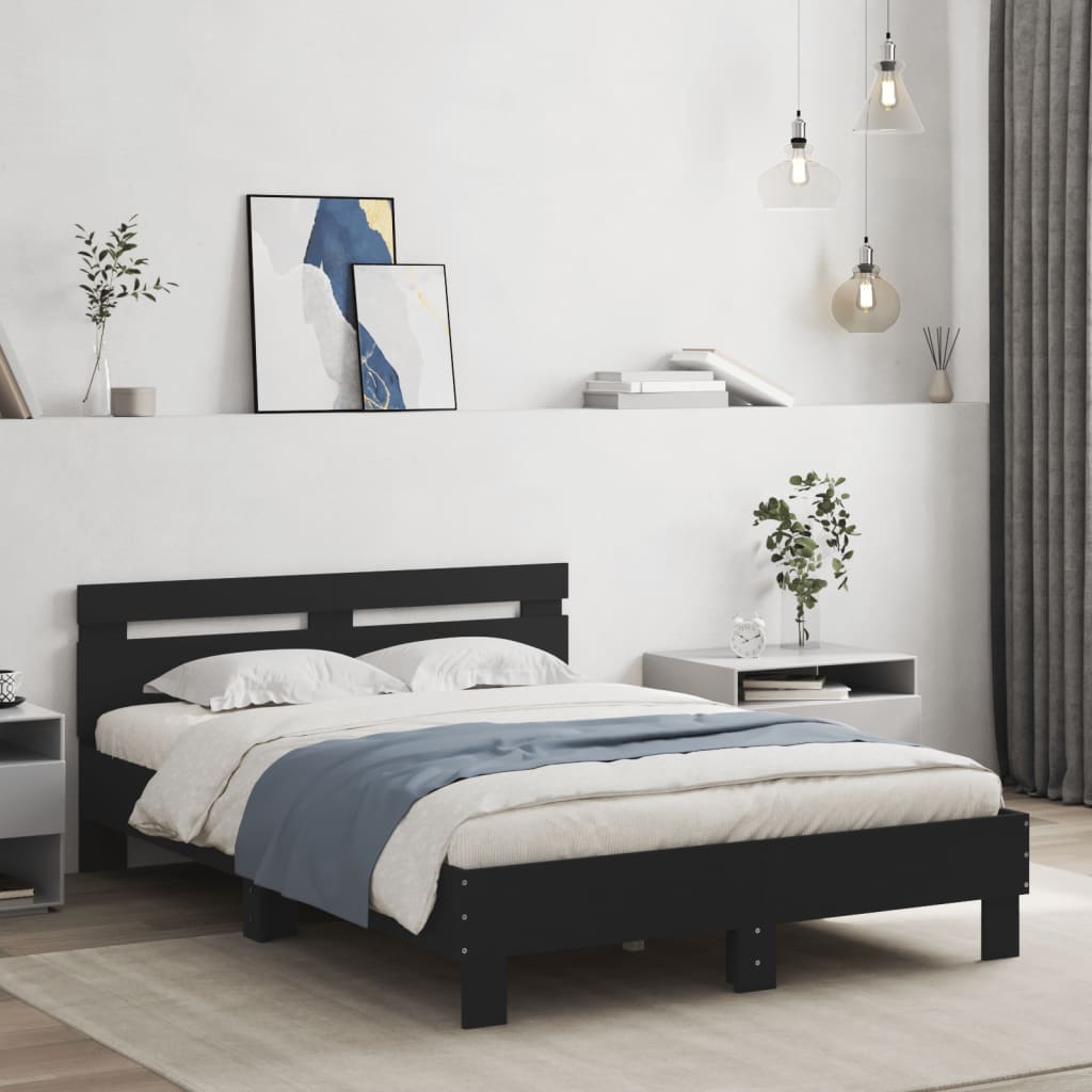 Sengeramme Med Hodegavl Og Led Svart 120X190 Cm
