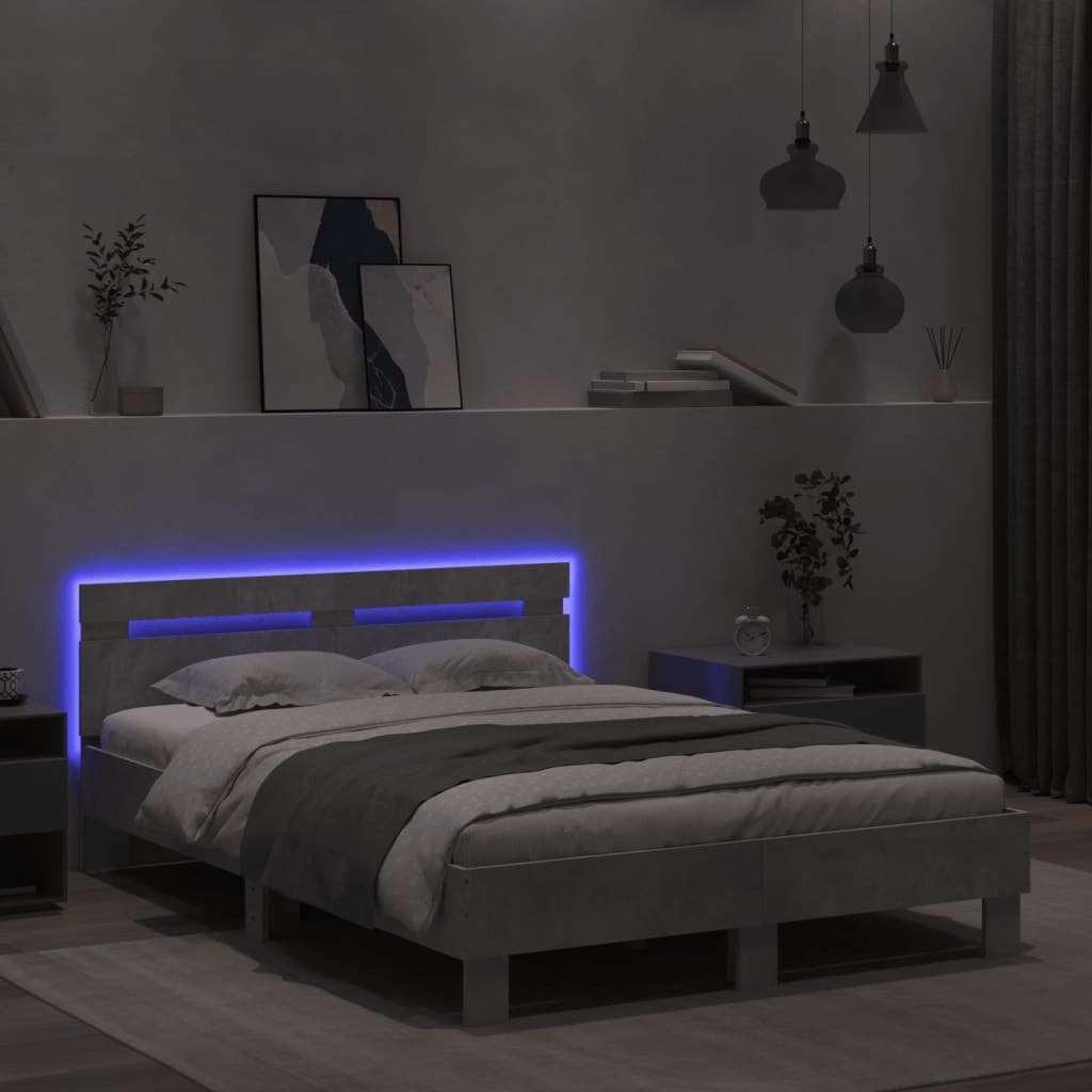 Sengeramme Med Hodegavl Og Led Betonggrå 120X190 Cm
