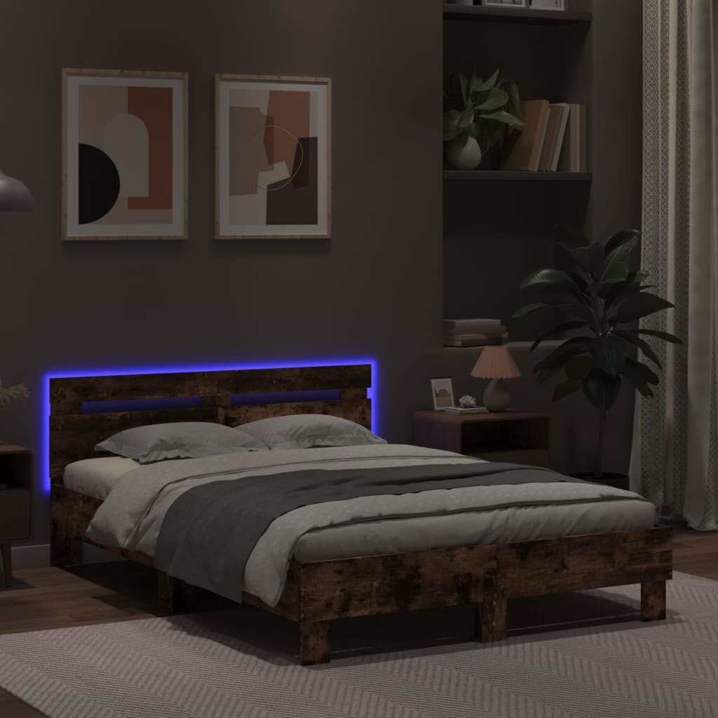 Sengeramme Med Hodegavl Og Led Røkt Eik 120X190 Cm