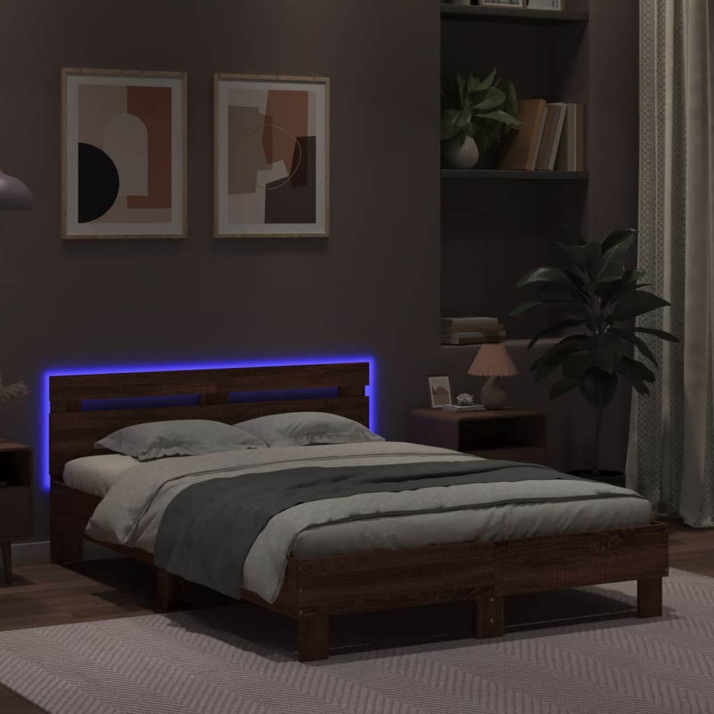 Sengeramme Med Hodegavl Og Led Brun Eik 120X190 Cm