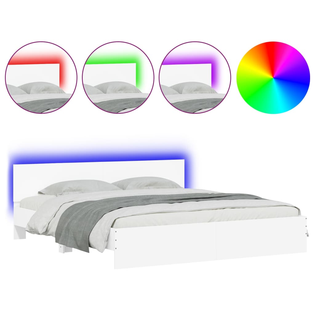 Sengeramme Med Sengegavl Og Led Hvit 200X200 Cm