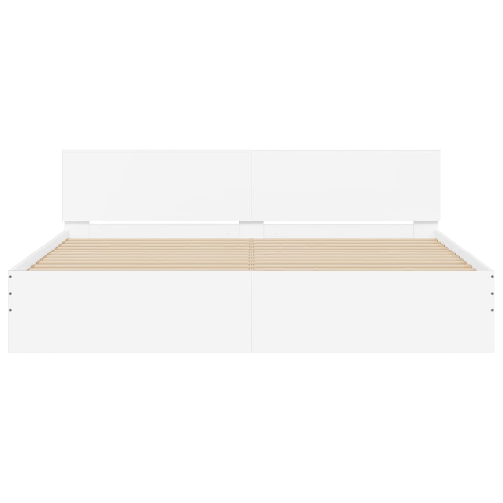 Sengeramme Med Sengegavl Og Led Hvit 200X200 Cm