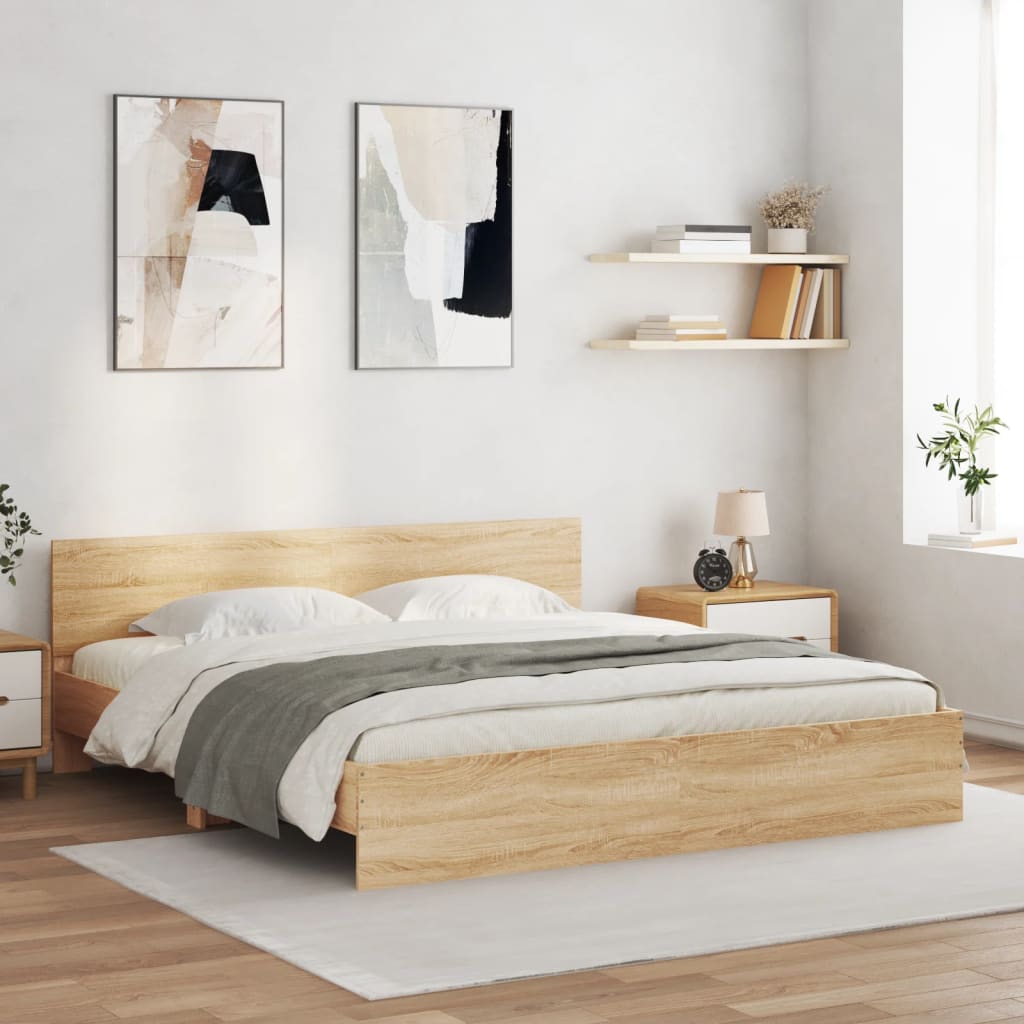 Sengeramme Med Hodegavl Og Led Sonoma Eik 200X200 Cm