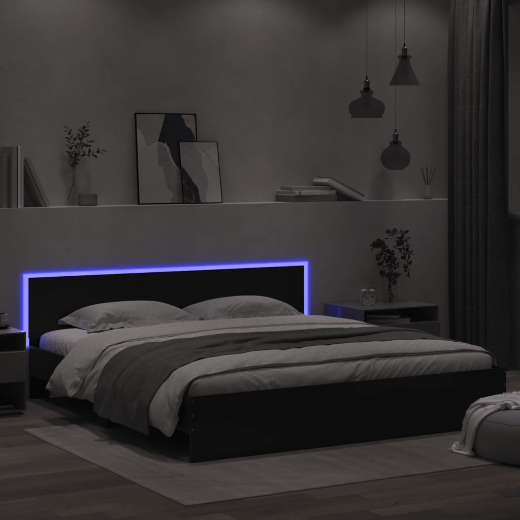 Sengeramme Med Hodegavl Og Led Svart 180X200 Cm